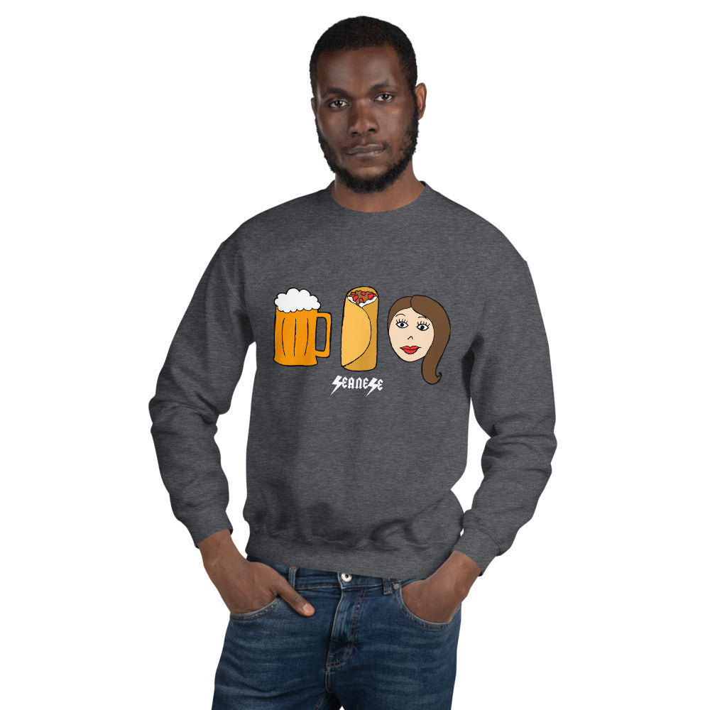 Unisex Sweatshirt---Beer Burrito Brunette Babe---Click for more shirt colors