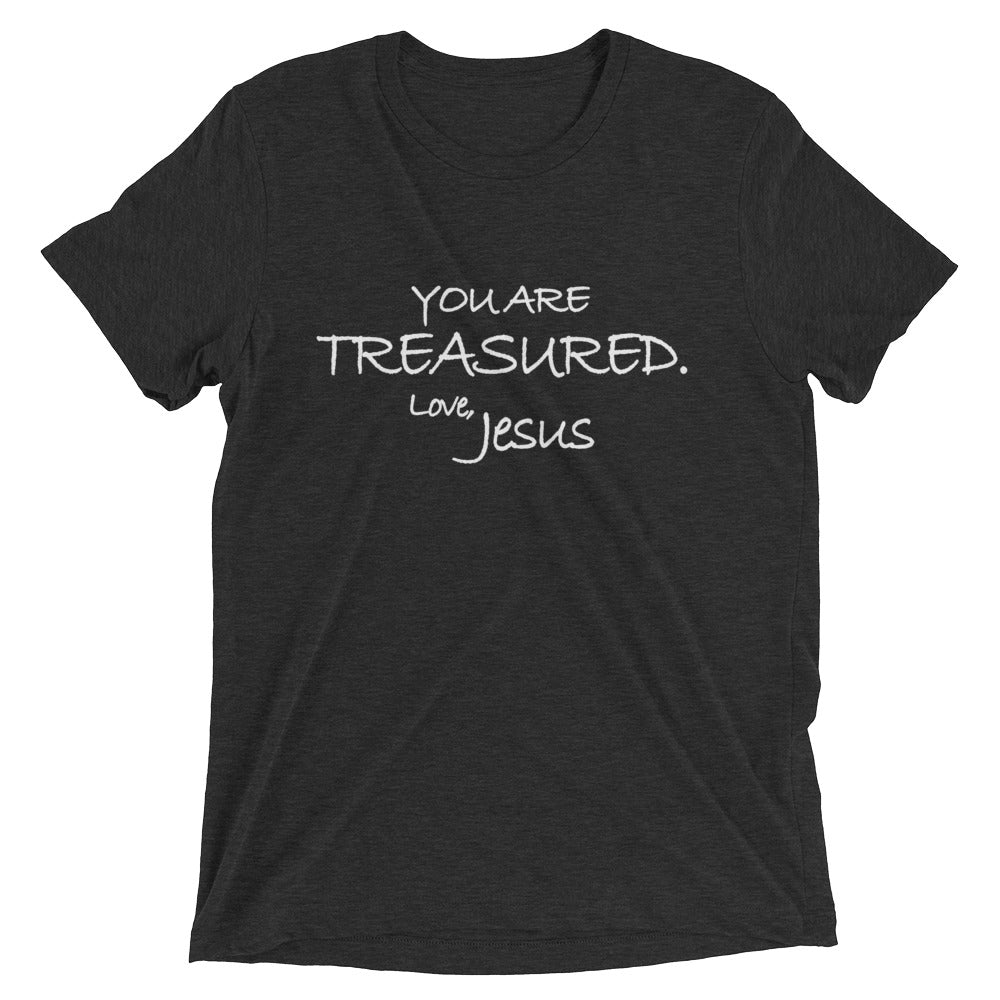 Upgraded Soft Short sleeve t-shirt---You Are Treasured. Love, Jesus---Click for more shirt colors