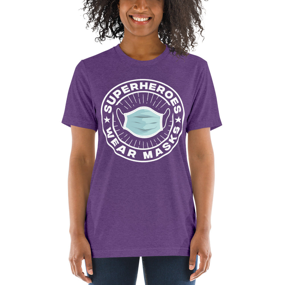 Upgraded Soft Short sleeve t-shirt---Superheroes Wear Masks---Click for more shirt colors