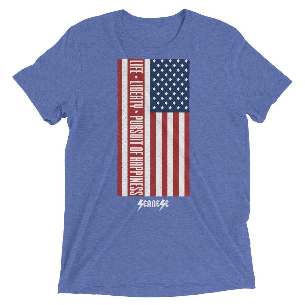 Short sleeve t-shirt---Vertical Life Liberty Pursuit of Happiness---Click for more shirt colors