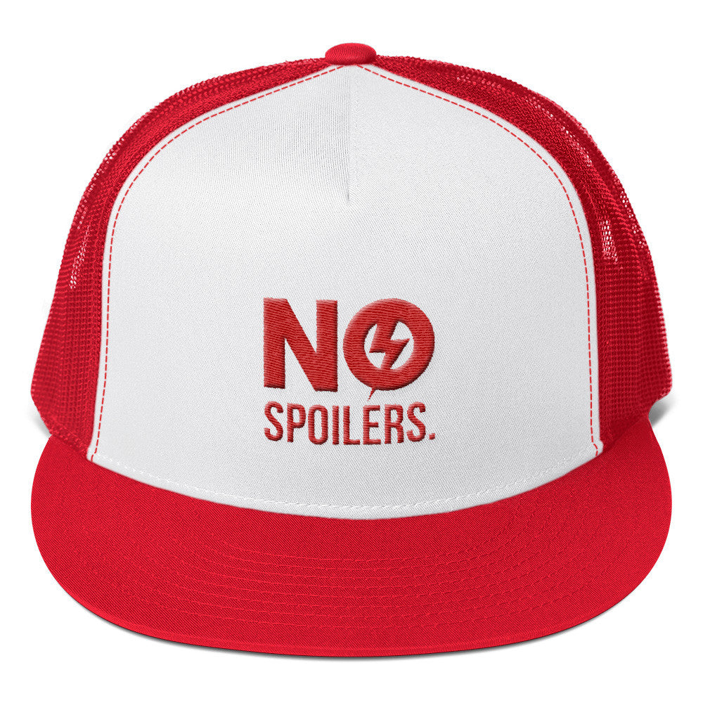 Trucker Cap 'No' is 3D Puff Embroidery---No Spoilers Red Design---Click for more hat colors