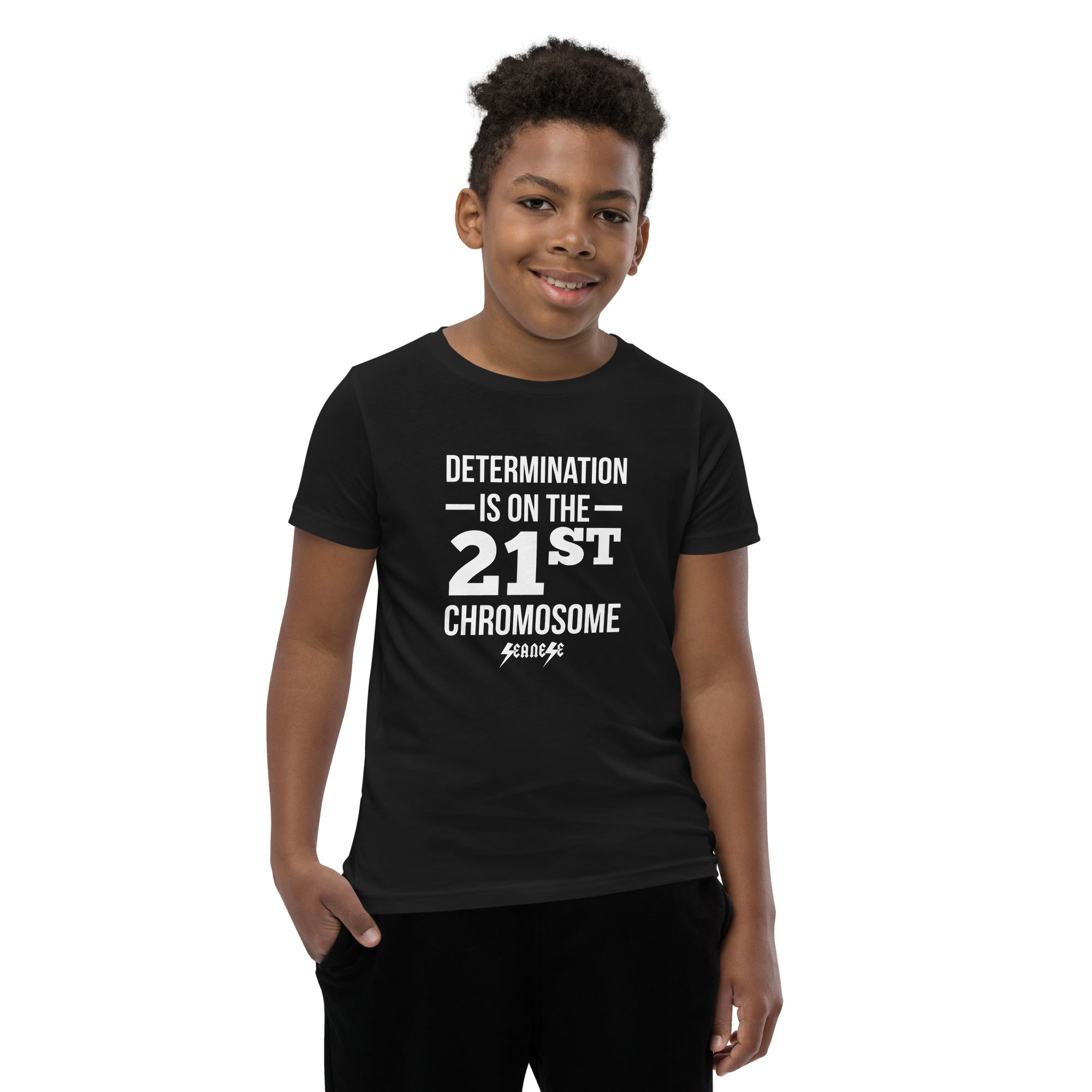 Youth Short Sleeve T-Shirt---Determination is on the 21st Chromosome---Click for more shirt colors