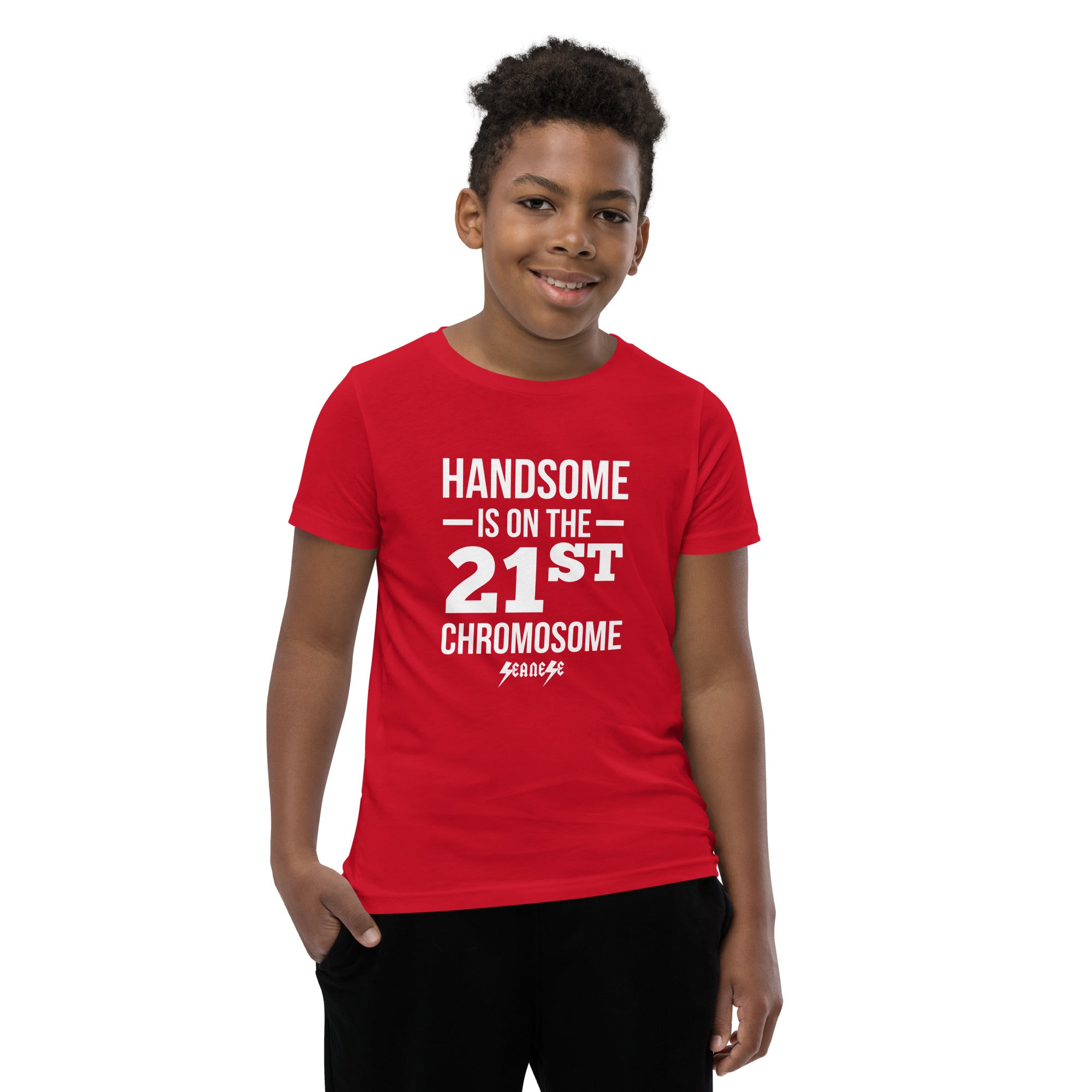 Youth Short Sleeve T-Shirt---Handsome is on the 21st Chromosome---Click for more shirt colors