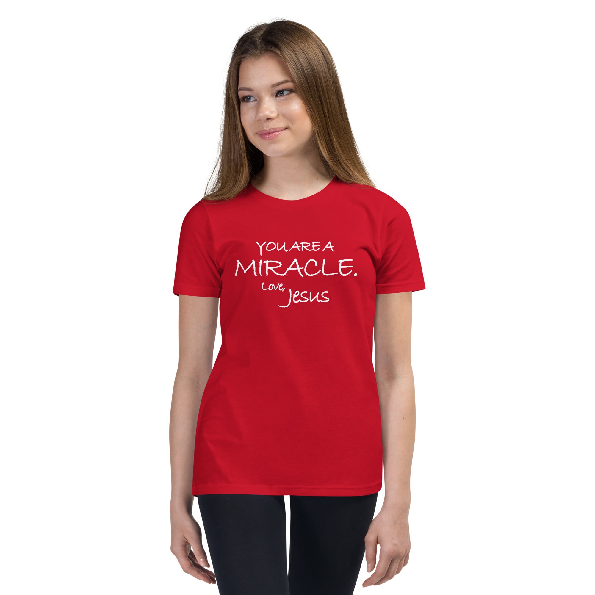 Youth Short Sleeve T-Shirt---You Are a Miracle. Love, Jesus---Click for More Shirt Colors